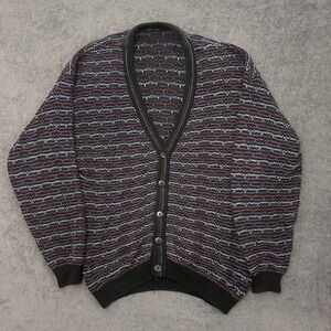 Vintage Re Union Striped Mens Knit Cardigan Size XL MULTICOLORED 90s Sweater